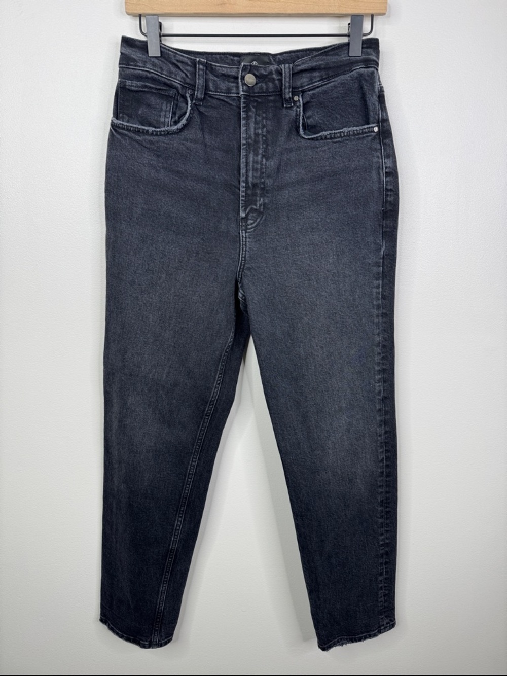 Anine Bing Gavin High Rise Straight Leg Jeans Faded Black Charcoal Denim Sz 28